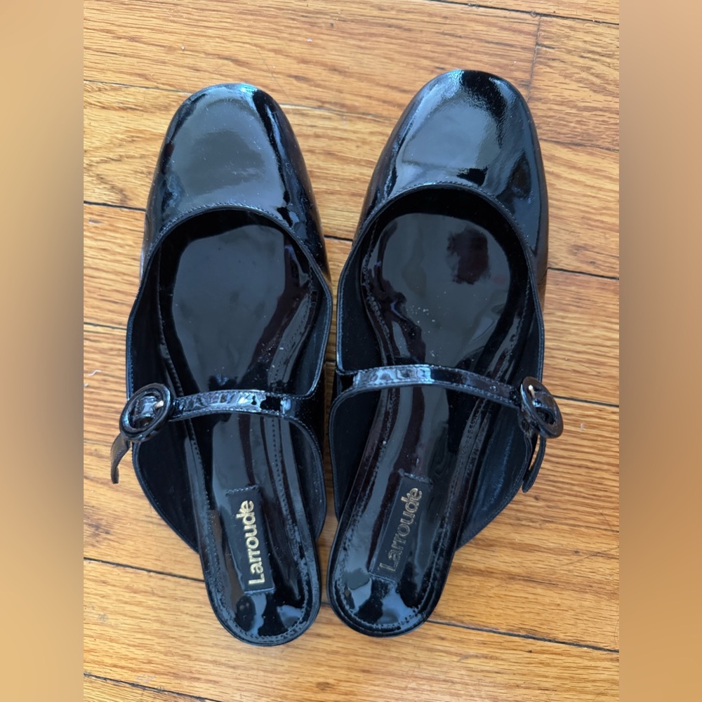 Larroude Black Patent Leather Flats
